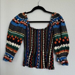 Anthropologie Conditions Apply Puff Sleeve Patterned Top